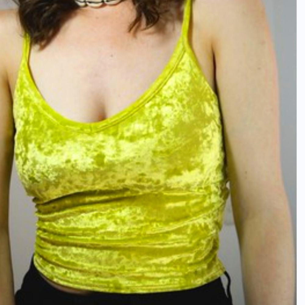 Kimchi Blue Neon Yellow Crushed Velvet Cropped Top Tank T-shirt Urban Outfitters
